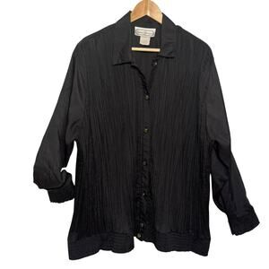 Saint Germain Paris Black Crinkle Smocked Hem Oversized Size Large USA Blouse